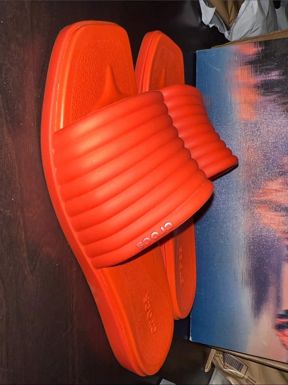 Women’s Size 11CROCS Bright Orange Ribbed Slide Sandals